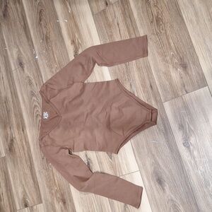 OQQ V Neck Long Sleeve Bodysuit Brown M NWOT